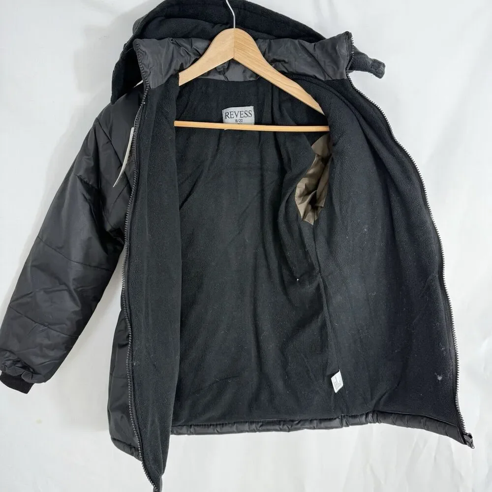 Revess Black Puffer Winter Coat Hooded Men Size 8 Small NWT